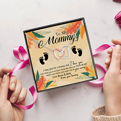 To My Mommy I Love You More Than You Even Know Baby Bump Interlocking Heart Pendant Necklace