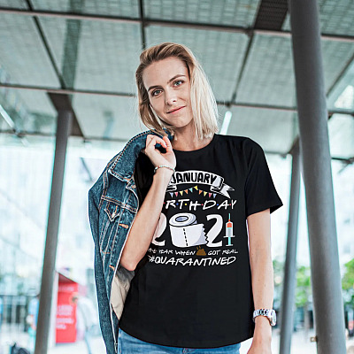 Alternative view of January Birthday 2021 The Year When Shit Got Real Quarantined T-shirt - V-neck - Funny Birthday Shirt 2021