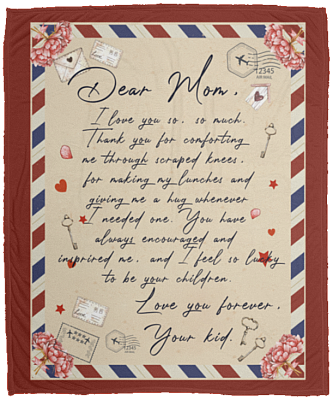 Dear Mom Love Letter Fleece Blanket - Mink Sherpa Blanket - Woven Blanket, White, Cozy Plush Fleece Blanket - 50x60