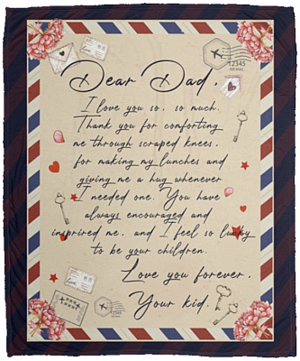 Dear Dad Love Letter Fleece Blanket - Mink Sherpa Blanket - Woven Blanket, White, Cozy Plush Fleece Blanket - 50x60