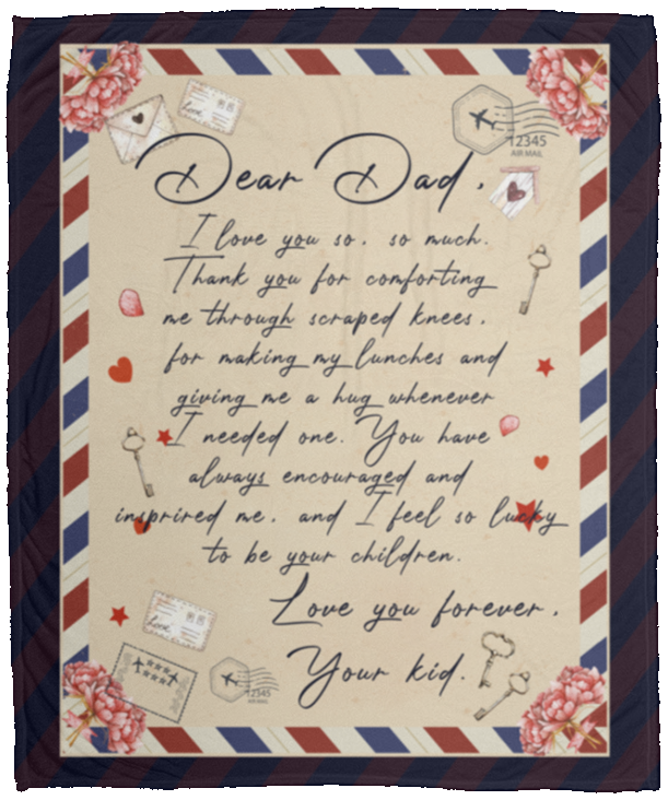 Dear Dad Love Letter Fleece Blanket - Mink Sherpa Blanket - Woven Blanket, White, Cozy Plush Fleece Blanket - 50x60