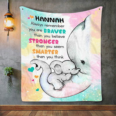 Alternative view of Personalized to Baby Always Remember You Are Stronger Braver Mom Dad Elephant Mink - Sherpa Blanket