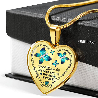 Butterfly My Mind Still Talks To You And My Heart Still Looks For You Are At Peace Heart Pendant Necklace - Heart Luxury Necklace (Gold Plated)
