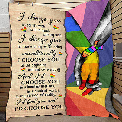 Alternative view of LGBT Couple I Choose You To Do Life With Hand in Hand Gay Lesbian Rainbow Fleece Blanket - Mink Sherpa Blanket