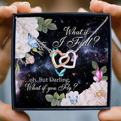 Alternative view of To My Girlfriend Wife What If I Fall Oh But Darling What If You Fly Couple Quote Interlocking Hearts Necklace