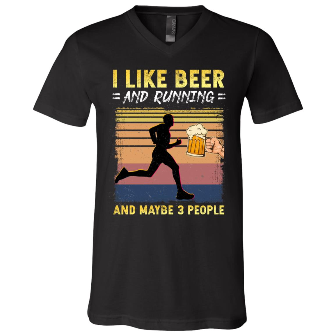 I Like Beer And Running, Black, V-Neck T-Shirt I Like Beer And Running, Black, V-Neck T-Shirt