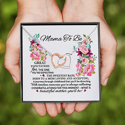 Great Expectations Sweet Baby Beautiful Mom Quotes First Time Mom Gift Interlocking Heart Pendant Necklace