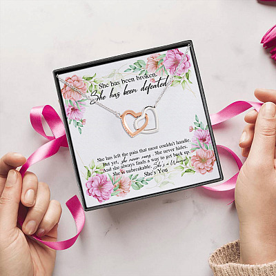 She Is Unbreakable She Is A Warrior She is You Interlocking Hearts Pendant Necklace