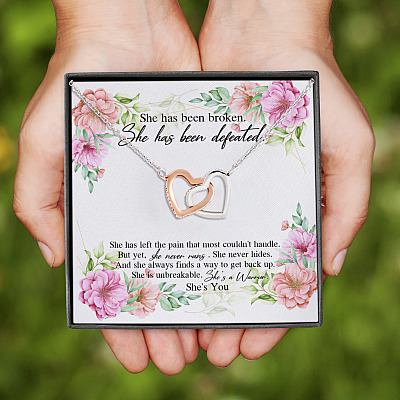 Alternative view of She Is Unbreakable She Is A Warrior She is You Interlocking Hearts Pendant Necklace