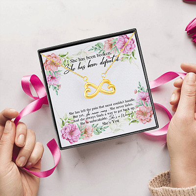 She Is Unbreakable She Is  A Warrior She is You Infinity Heart Pendant Necklace