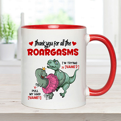 Alternative view of Personalized Thank You For All The Roargasms Funny Naughty Dinosaur Couple Valentine Accent Mug - Coffee Mug
