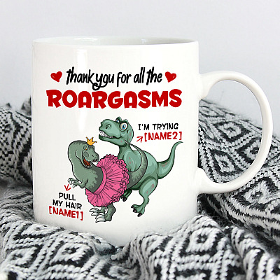 Alternative view of Personalized Thank You For All The Roargasms Funny Naughty Dinosaur Couple Valentine Coffee Mug - Beer Stein