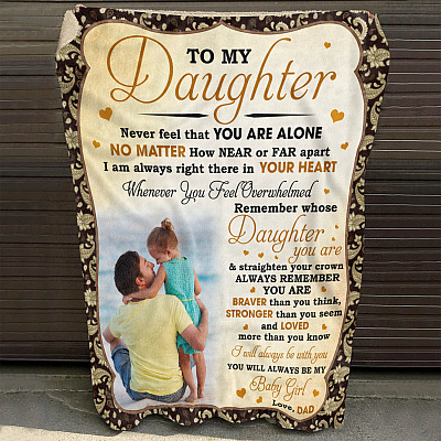 Alternative view of Personalized Photo From Dad To My Daughter Never Feel That You Are Alone Fleece Blanket - Mink Sherpa Blanket