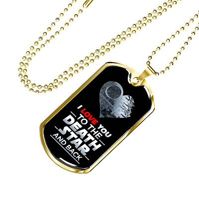 I Love You to The Death Star and Back Dog Tag Pendant Necklace Valentine's Gifts for Him - Dog Tag (Gold Plated)