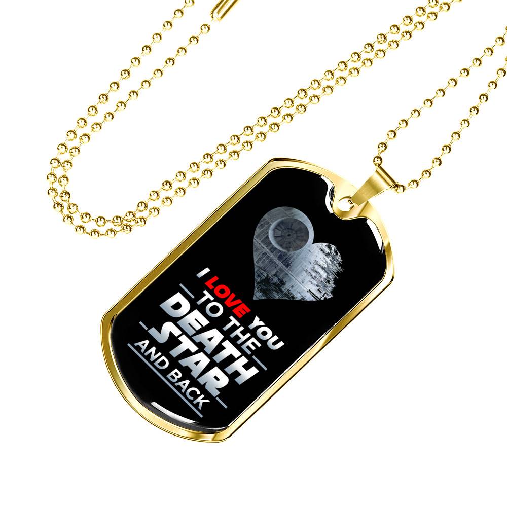 I Love You to The Death Star and Back Dog Tag Pendant Necklace Valentine's Gifts for Him - Dog Tag (Gold Plated)