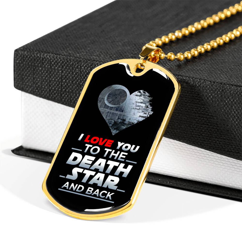 I Love You to The Death Star and Back Dog Tag Pendant Necklace Valentine's Gifts for Him - Dog Tag (Gold Plated)