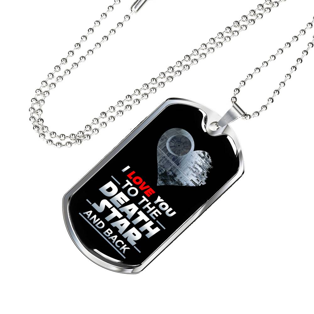 I Love You to The Death Star and Back Dog Tag Pendant Necklace Valentine's Gifts for Him - Dog Tag (Silver)