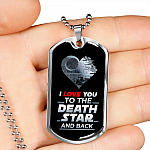 I Love You to The Death Star and Back Dog Tag Pendant Necklace Valentine's Gifts for Him - Dog Tag (Silver)