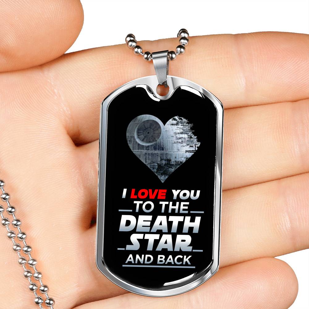I Love You to The Death Star and Back Dog Tag Pendant Necklace Valentine's Gifts for Him - Dog Tag (Silver)