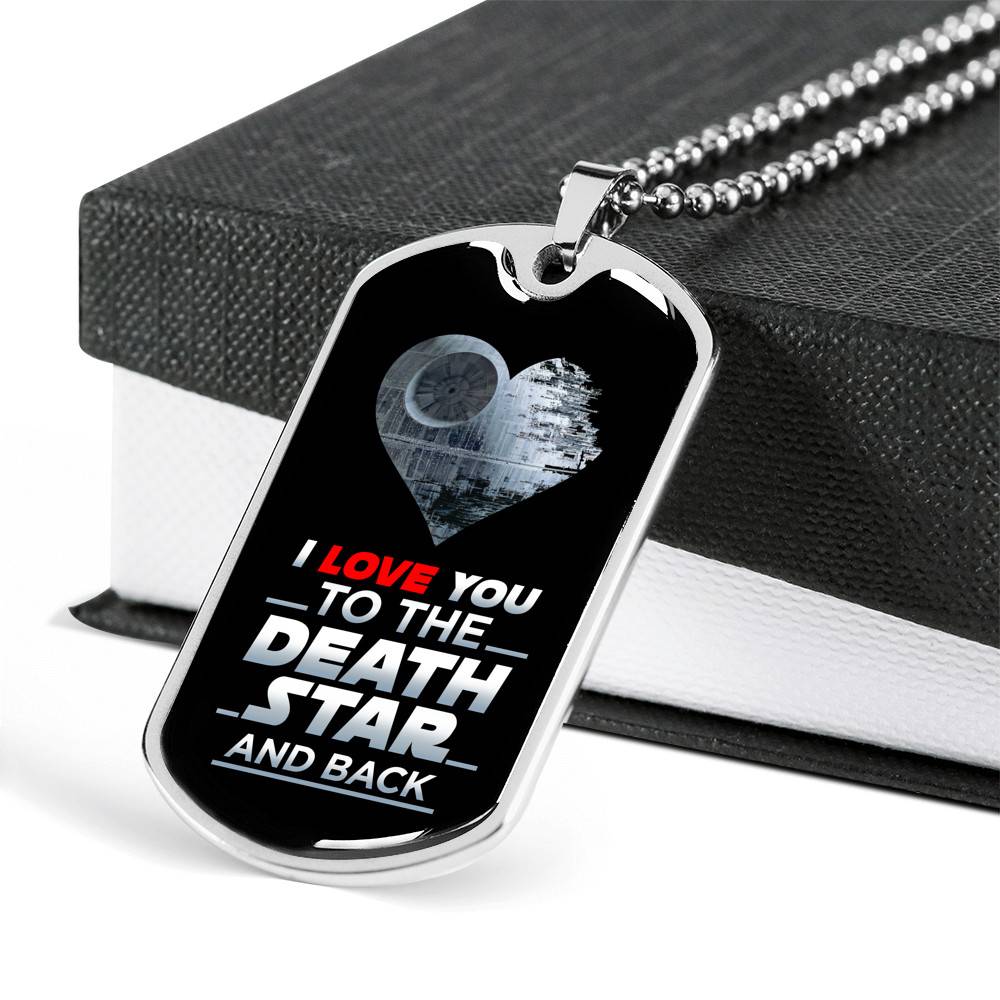 I Love You to The Death Star and Back Dog Tag Pendant Necklace Valentine's Gifts for Him - Dog Tag (Silver)