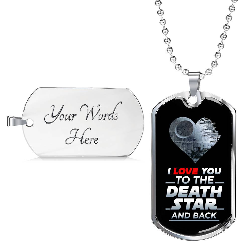 I Love You to The Death Star and Back Dog Tag Pendant Necklace Valentine's Gifts for Him - Dog Tag (Silver)