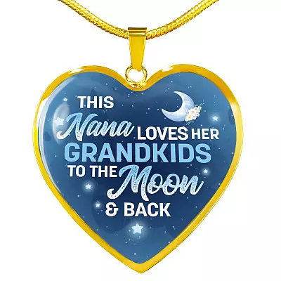 This Nana Loves Her Grandkids to the Moon and Back Heart Pendant Necklace Gifts for Nana - Heart Luxury Necklace (Gold Plated)