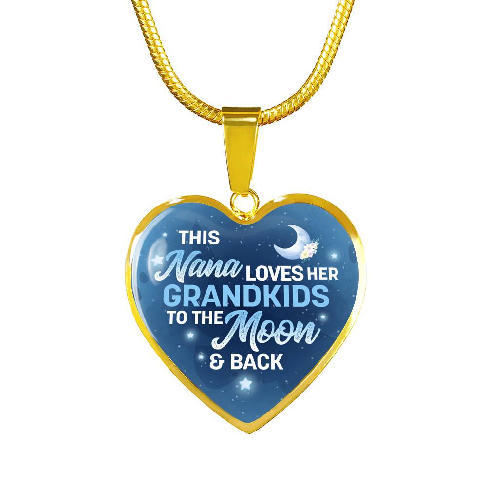 This Nana Loves Her Grandkids to the Moon and Back Heart Pendant Necklace Gifts for Nana - Heart Luxury Necklace (Gold Plated)