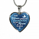 This Nana Loves Her Grandkids to the Moon and Back Heart Pendant Necklace Gifts for Nana - Heart Luxury Necklace (Silver)