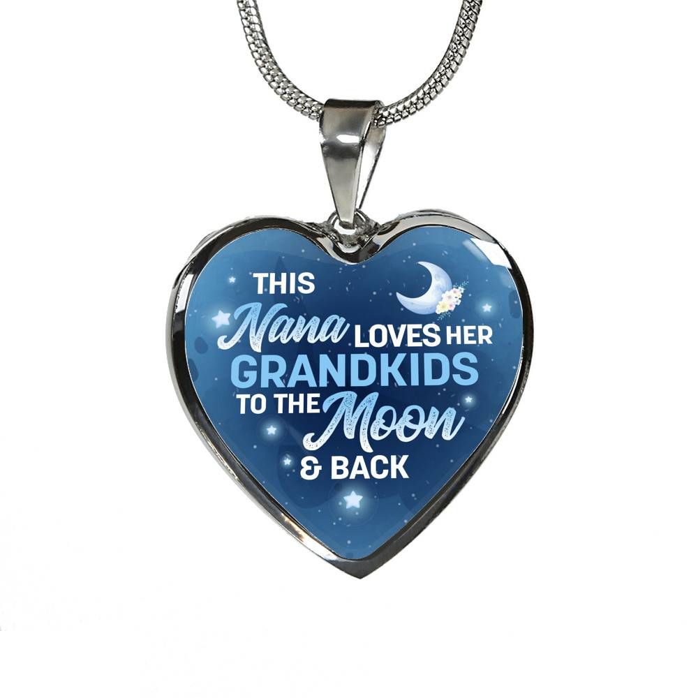 This Nana Loves Her Grandkids to the Moon and Back Heart Pendant Necklace Gifts for Nana - Heart Luxury Necklace (Silver)