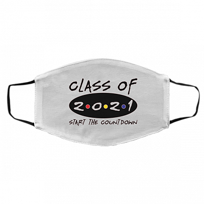 Class of 2021 Start the Countdown Graduation Gifts Washable Reusable Custom Printed Cloth Face Mask Cover, White, Cloth Face Cover – Medium/Large