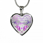 Butterfly I Will Carry You With Me Til' I See You Again Memorial Loss Of Loved One Heart Pendant Necklace - Heart Luxury Necklace (Silver)