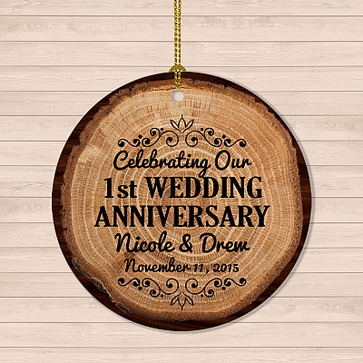 Personalized Celebrate Our 1st Wedding Anniversary Milestone Circle Ornament - One Year Paper Anniversary Gift