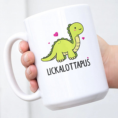 Alternative view of Lickalottapus Lesbian LGBT Same Sex Coffee Mug - Funny Dinosaur Mug For Her - Valentine's Gift For Lesbian
