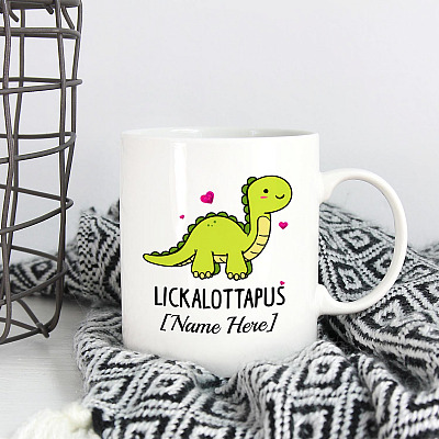 Alternative view of Personalized Lickalottapus Lesbian LGBT Same Sex Coffee Mug - Funny Dinosaur Valentine's Gift For Lesbian