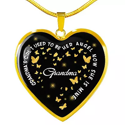 Grandma's Girl I Used To Be Her Angel Now She Is Mine Heart Pendant Necklace - Loss of Grandmother Necklace - Heart Luxury Necklace (Gold Plated)