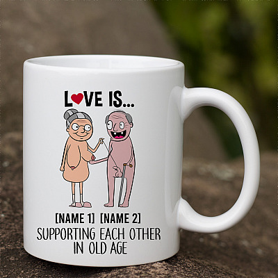 Alternative view of Personalized Love Is Support Each Other In Old Age Ceramic Coffee Mug - Beer Stein - Water Bottle