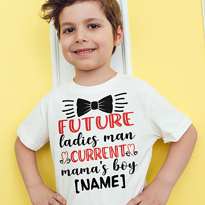 Alternative view of Personalized Future Ladies Man Current Mama's Boy Baby Boy Valentine Outfit Youth Tee