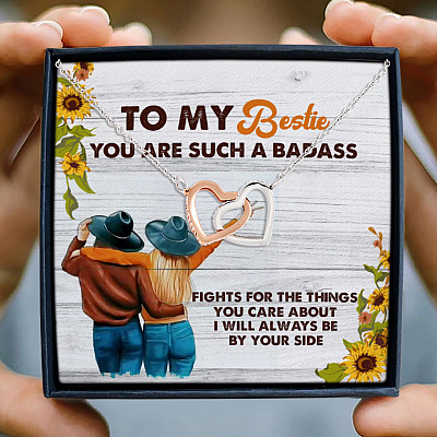 To My Badass Bestie Thank You For Being My Unbiological Soul Sister Interlocking Hearts Necklace