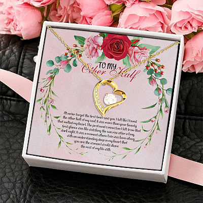 To My Other Half I Will Love You for the Rest of My Life Heartfelt Gifts Forever Love Pendant Necklace