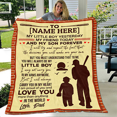 Alternative view of Personalized from Dad to My Little Boy Yesterday My Friend Today Baseball Fleece- Mink Sherpa - Woven Blanket