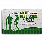 Personalized Golf Couple A Great Golfer And The Best Score Of His Life Live Here Framed Canvas Prints - Unframed Poster, White, 0.75'' Framed Canvas