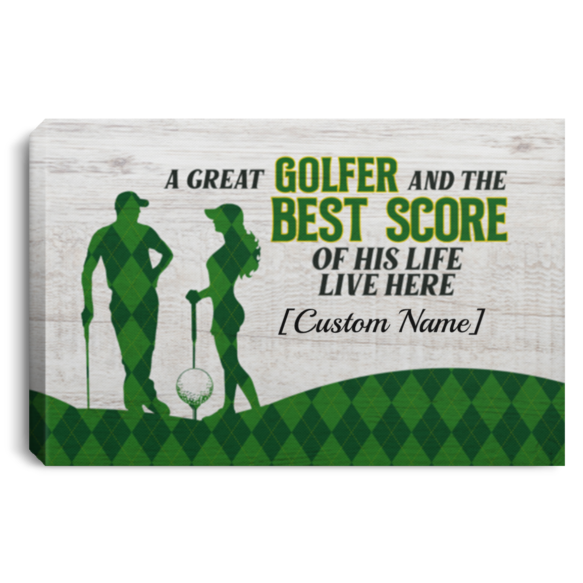 Personalized Golf Couple A Great Golfer And The Best Score Of His Life Live Here Framed Canvas Prints - Unframed Poster, White, 0.75'' Framed Canvas