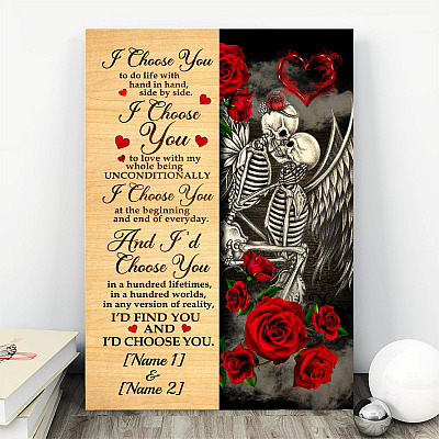 Alternative view of Personalized Skull Couple I Choose You Gallery Wrapped Framed Canvas Prints - Unframed Poster - Wall Art