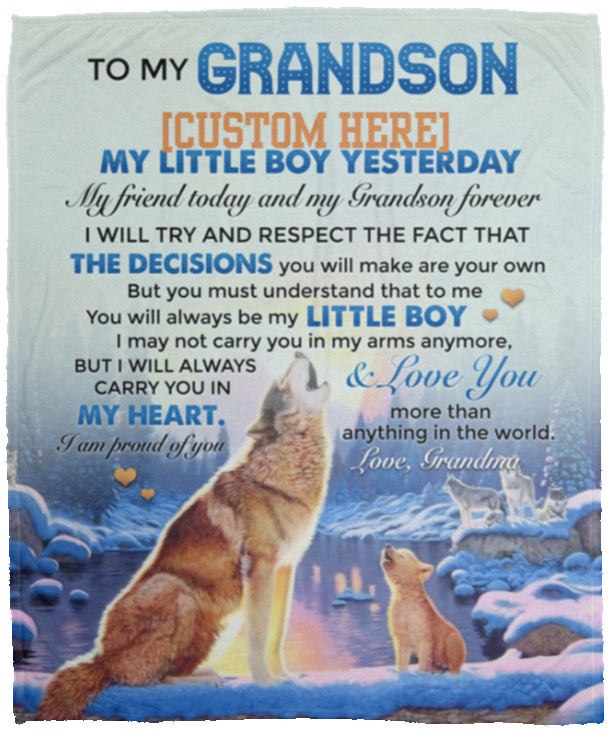 Personalized to My Grandson I Carry You in My Heart Fleece Blanket - Sherpa Blanket - Woven Blanket, White, Cozy Plush Fleece Blanket - 50x60