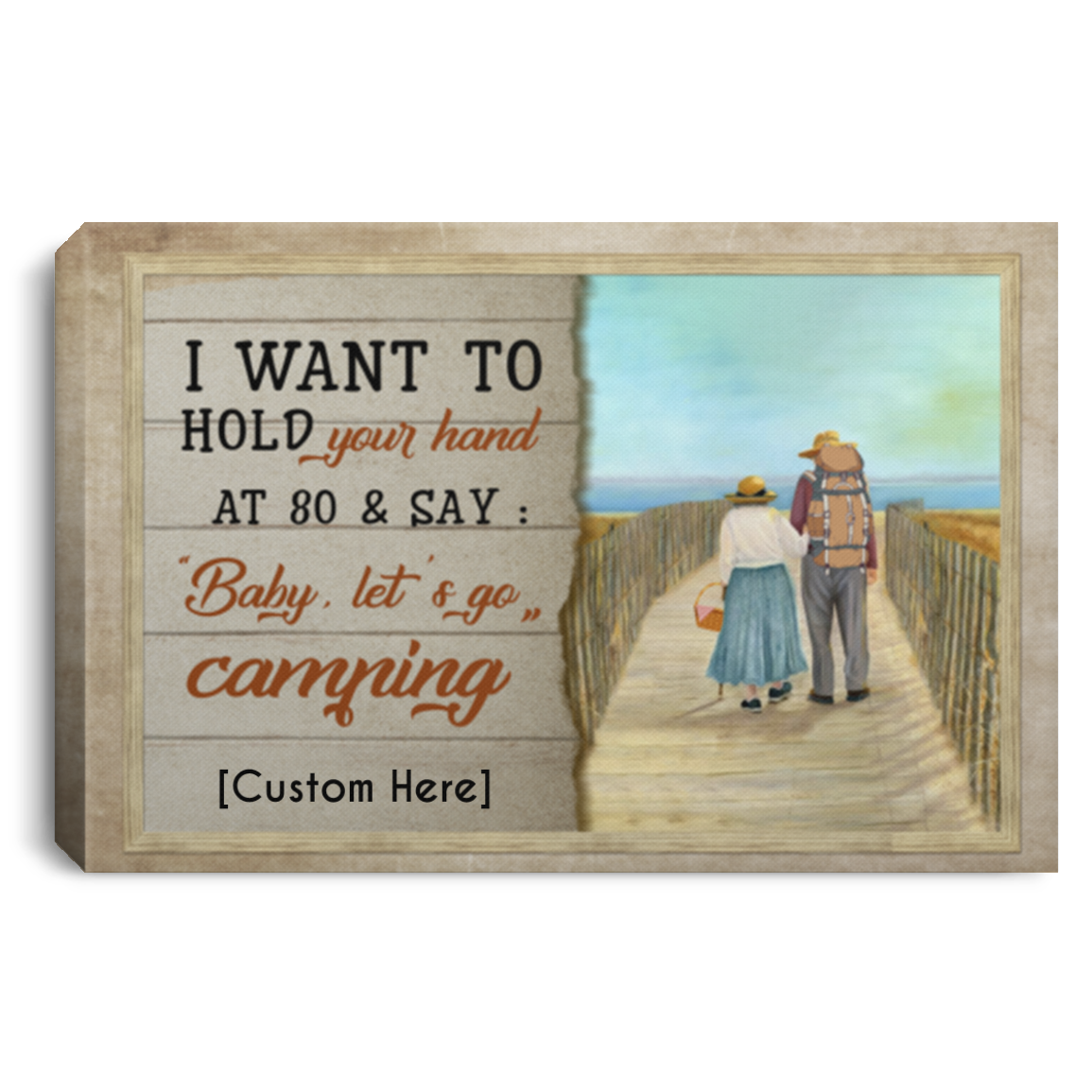 Personalized I Want To Hold Your Hand At 80 And Say Baby Let's Go Camping Framed Canvas Prints - Unframed Poster, White, 0.75'' Framed Canvas