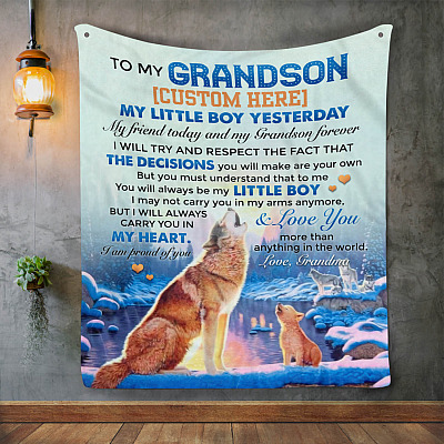 Alternative view of Personalized to My Grandson I Carry You in My Heart Fleece Blanket - Sherpa Blanket - Woven Blanket