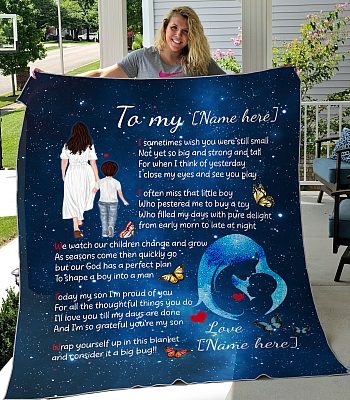 Alternative view of Personalized to My Son I Am Proud of You You're My Son Fleece Blanket - Sherpa Blanket - Woven Blanket