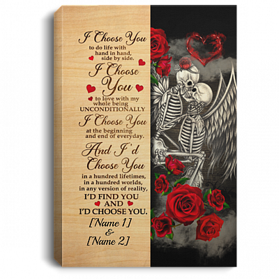 Personalized Skull Couple I Choose You Gallery Wrapped Framed Canvas Prints - Unframed Poster - Wall Art, White, 0.75'' Framed Canvas