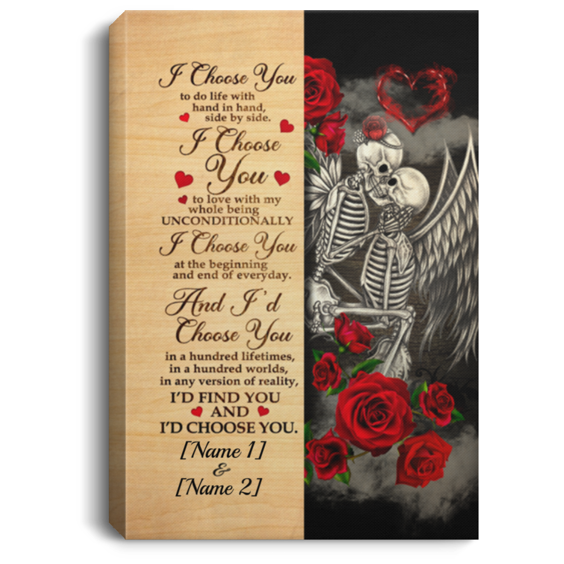 Personalized Skull Couple I Choose You Gallery Wrapped Framed Canvas Prints - Unframed Poster - Wall Art, White, 0.75'' Framed Canvas