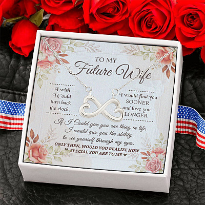 Alternative view of To My Future Wife I Wish I Could Turn Back Time You Are Special to Me Infinity Heart Pendant Necklace